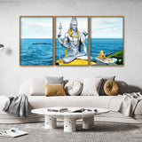 Lord Shiva Statue Floating Canvas Wall Painting Set of Three - Decor Smart