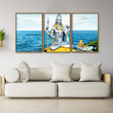 Lord Shiva Statue Floating Canvas Wall Painting Set of Three - Decor Smart