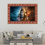 Lord Shiva with Holding Trishula Border Canvas Wall Painting