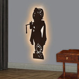 Lord Shree Krishna Backlit Wooden Wall Decor with LED Night Light Walnut Finish - Decor Smart