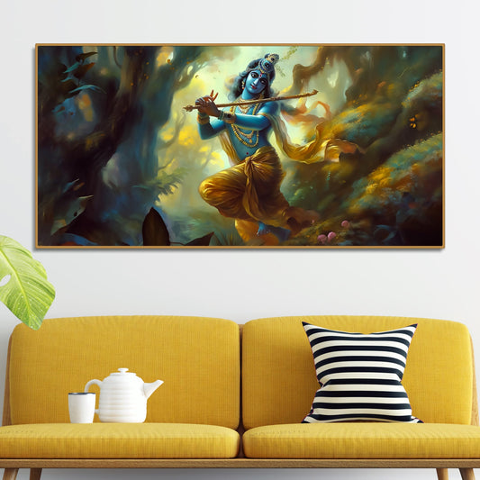 Lord Shri Krishna Playing with Flute Canvas Wall Painting - Decor Smart