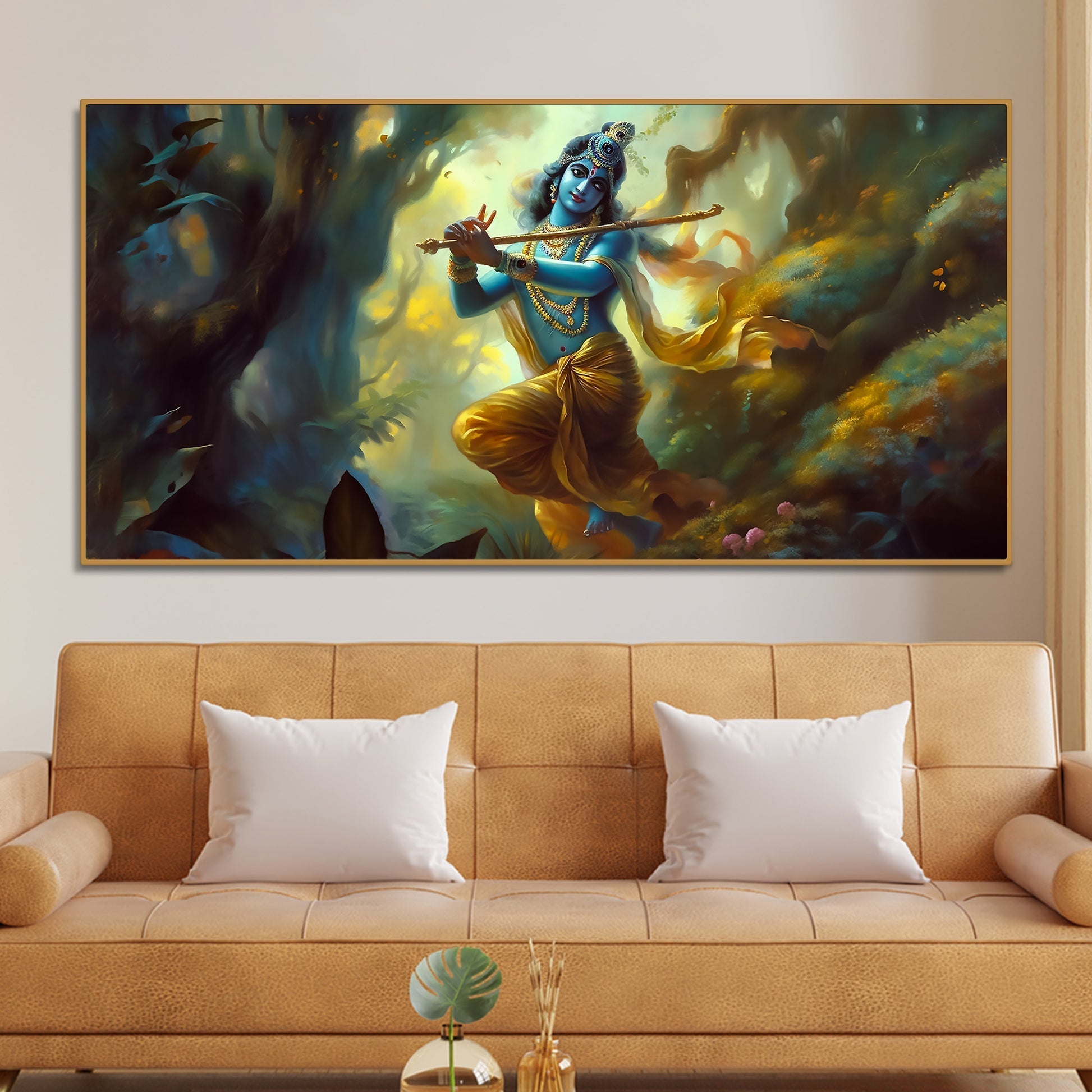 Lord Shri Krishna Playing with Flute Canvas Wall Painting - Decor Smart