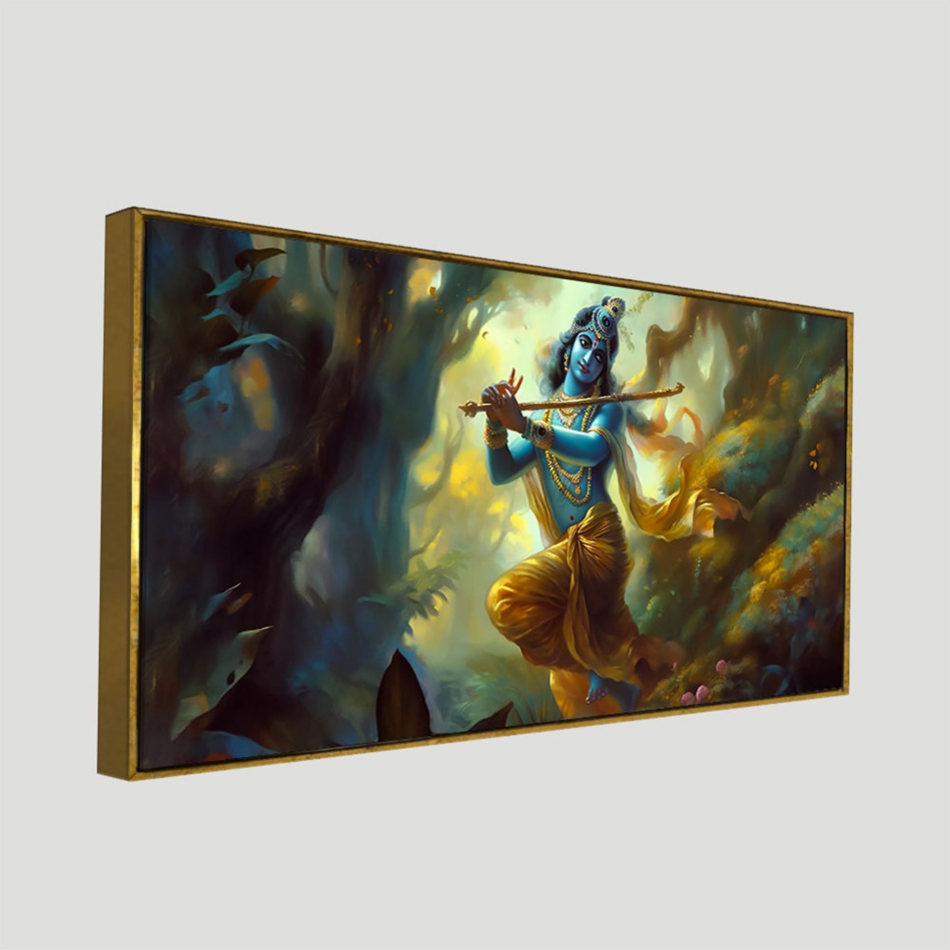 Lord Shri Krishna Playing with Flute Canvas Wall Painting - Decor Smart