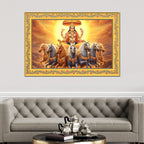 Lord Surya with Horses Floral Border Canvas Wall Painting