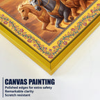 Lord Surya with Horses Floral Border Canvas Wall Painting