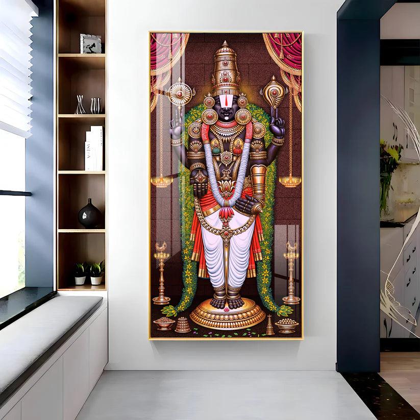 Lord Venkateswara Tirupati Balaji Premium Acrylic Floating Vertical Wall Painting - Decor Smart