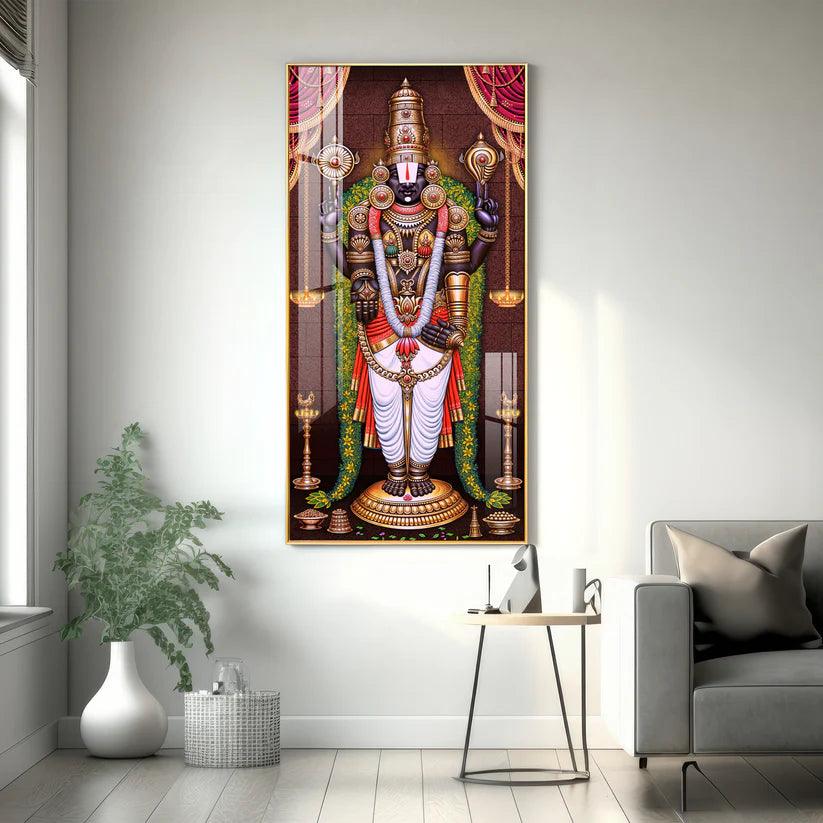Lord Venkateswara Tirupati Balaji Premium Acrylic Floating Vertical Wall Painting - Decor Smart