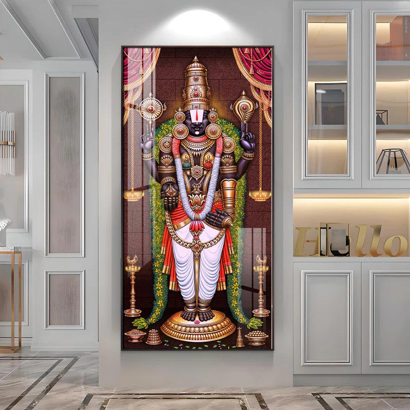 Lord Venkateswara Tirupati Balaji Premium Acrylic Floating Vertical Wall Painting - Decor Smart