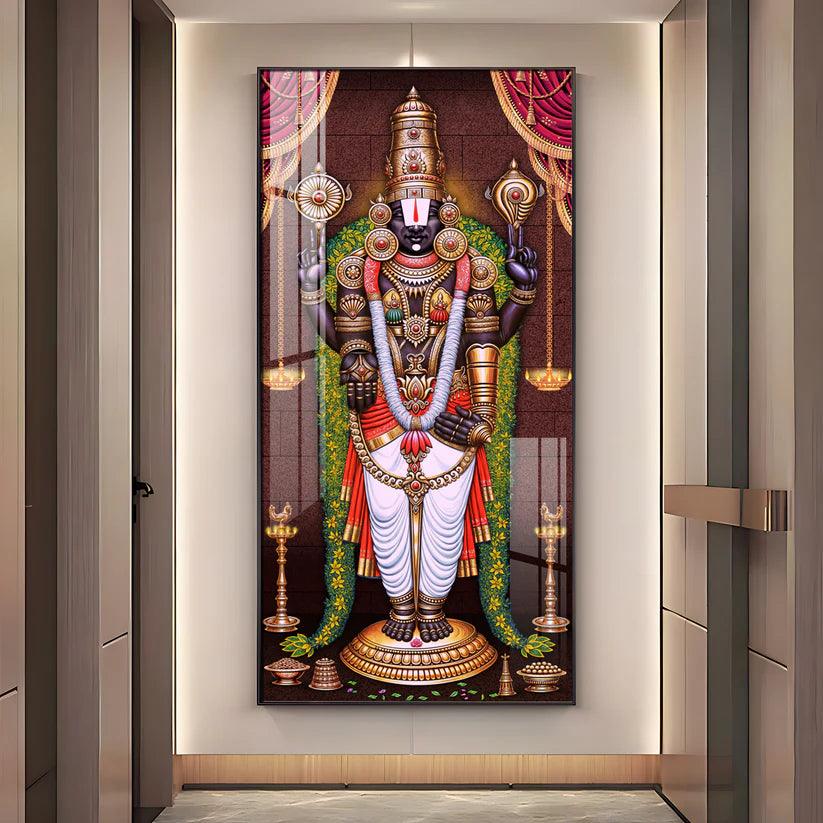 Lord Venkateswara Tirupati Balaji Premium Acrylic Floating Vertical Wall Painting - Decor Smart