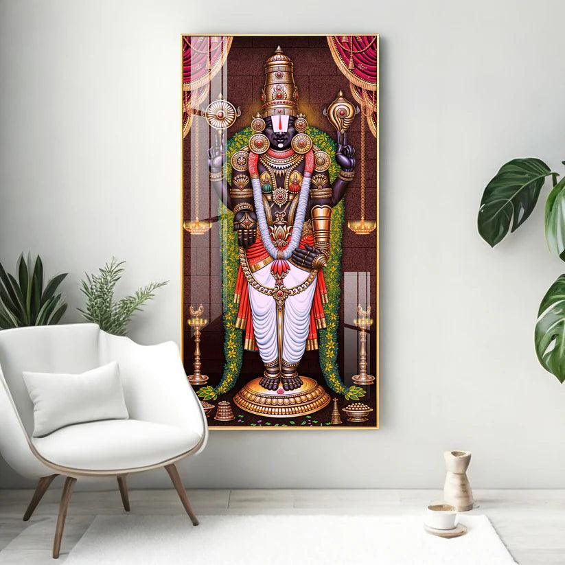 Lord Venkateswara Tirupati Balaji Premium Acrylic Floating Vertical Wall Painting - Decor Smart