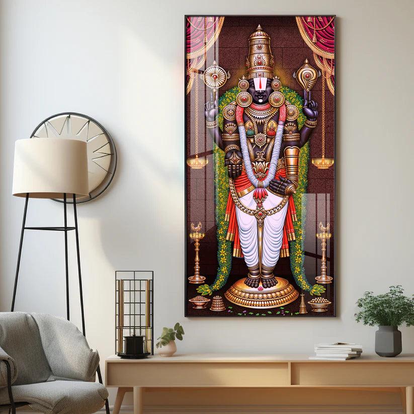 Lord Venkateswara Tirupati Balaji Premium Acrylic Floating Vertical Wall Painting - Decor Smart