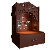 Lotus Brown Wooden Wall Temple for Home With Inbuilt focus Lights & Spacious Shelf - Decor Smart