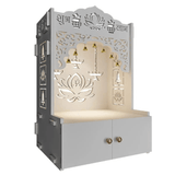 Lotus White Finish Wooden Wall Temple for Home With Inbuilt focus Lights & Spacious Shelf - Decor Smart