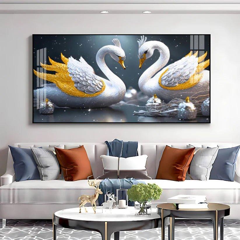 Lovely Swan Couple Premium Acrylic Floating Wall Painting - Decor Smart