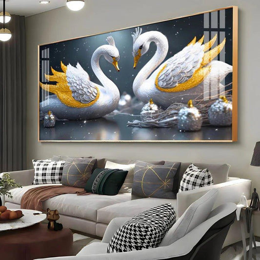 Lovely Swan Couple Premium Acrylic Floating Wall Painting - Decor Smart