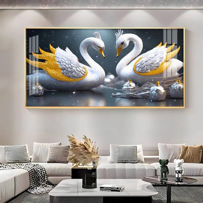 Lovely Swan Couple Premium Acrylic Floating Wall Painting - Decor Smart
