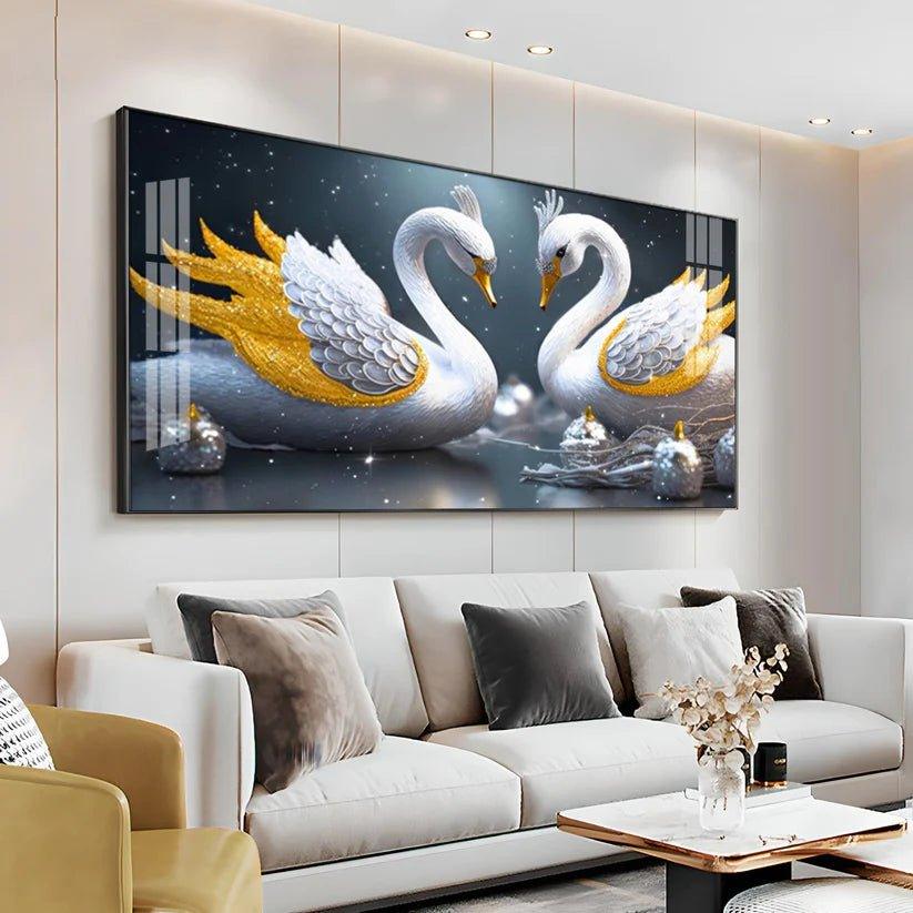 Lovely Swan Couple Premium Acrylic Floating Wall Painting - Decor Smart