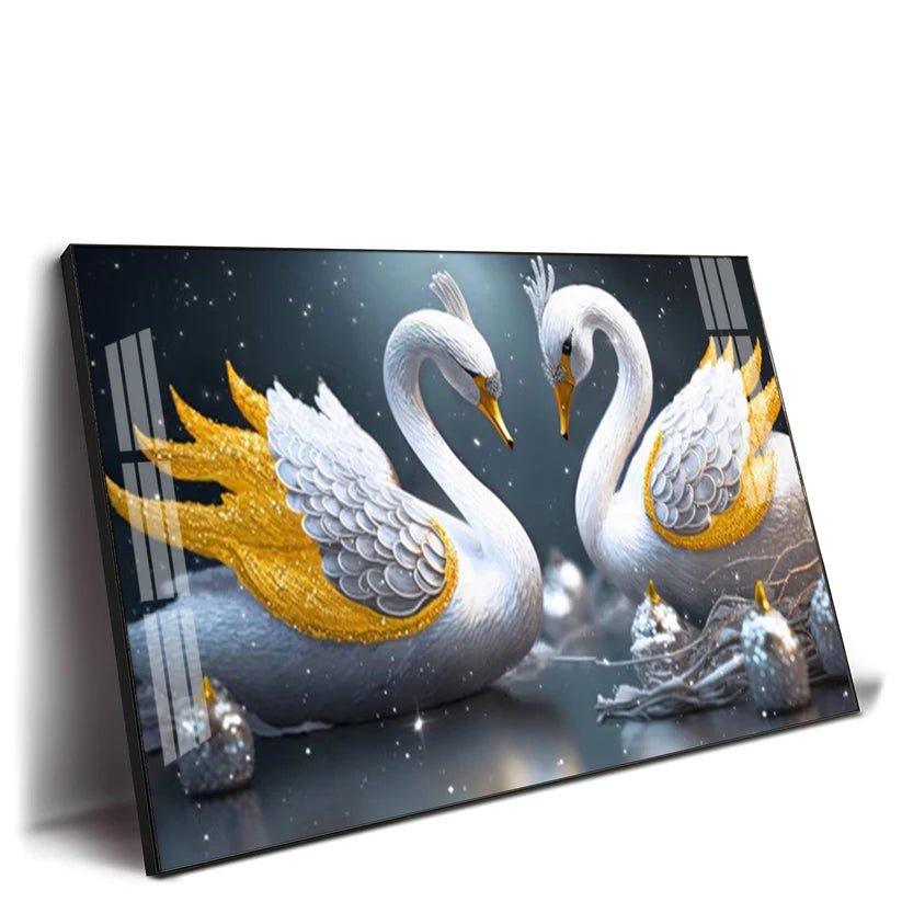 Lovely Swan Couple Premium Acrylic Floating Wall Painting - Decor Smart