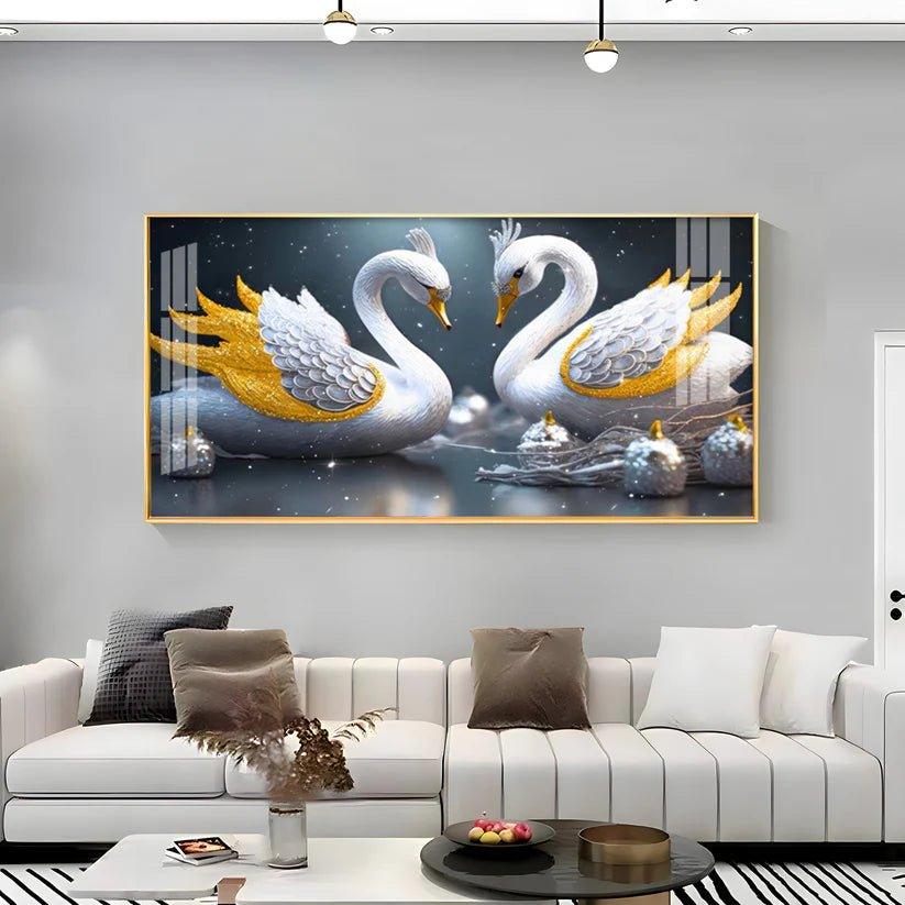 Lovely Swan Couple Premium Acrylic Floating Wall Painting - Decor Smart
