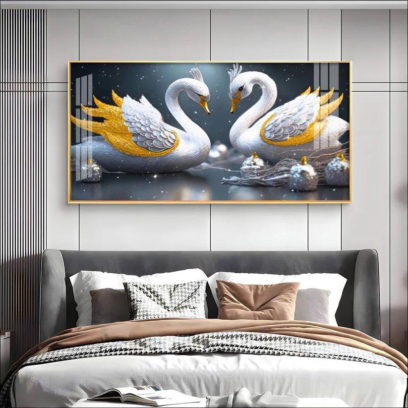 Lovely Swan Couple Premium Acrylic Floating Wall Painting - Decor Smart