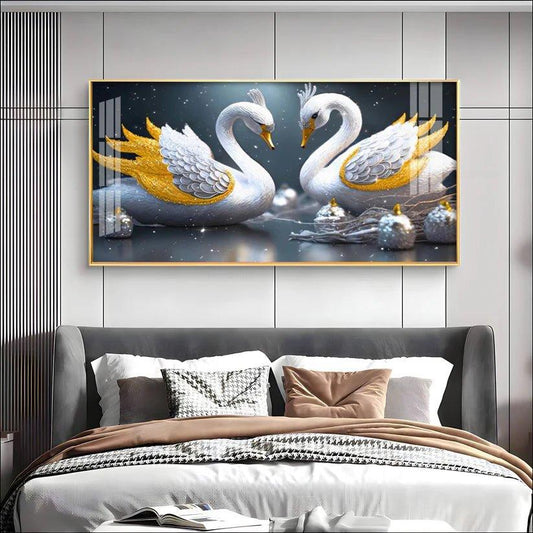 Lovely Swan Couple Premium Acrylic Floating Wall Painting - Decor Smart