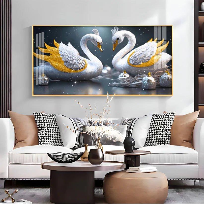 Lovely Swan Couple Premium Acrylic Floating Wall Painting - Decor Smart