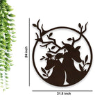 Loving Deer in Round Shaped Backlit Wooden Wall Decor with LED Night Light Walnut Finish - Decor Smart