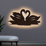 Loving Pair of Swan Backlit Wooden Wall Decor with LED Night Light Walnut Finish - Decor Smart