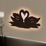 Loving Pair of Swan Backlit Wooden Wall Decor with LED Night Light Walnut Finish - Decor Smart