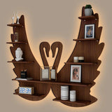 Loving Swan Backlit Designer Wooden Wall Shelf / Book Shelf / Night Light, Walnut Finish - Decor Smart