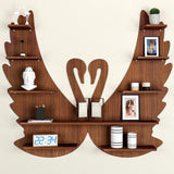 Loving Swan Backlit Designer Wooden Wall Shelf / Book Shelf / Night Light, Walnut Finish - Decor Smart