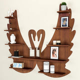 Loving Swan Backlit Designer Wooden Wall Shelf / Book Shelf / Night Light, Walnut Finish - Decor Smart