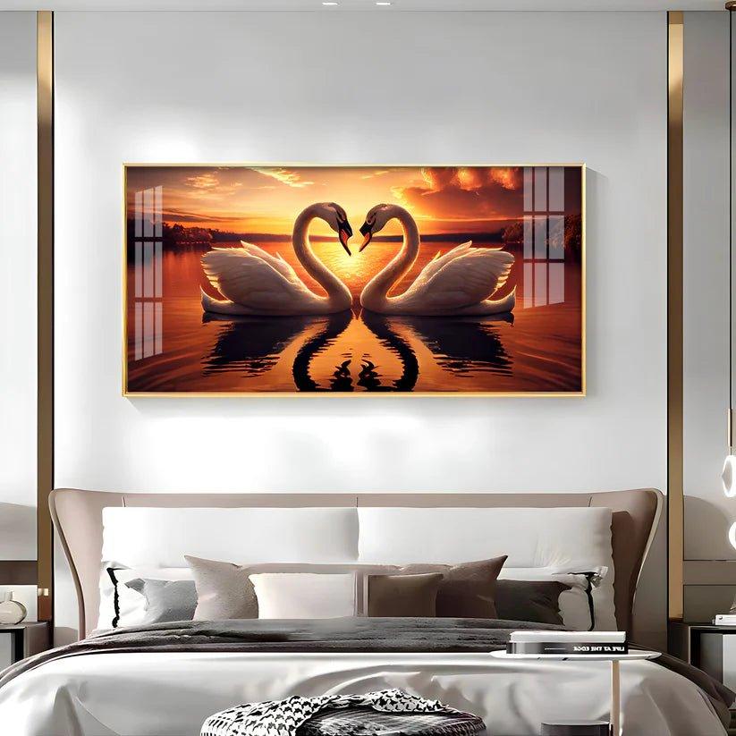 Loving Swan in Sunset Premium Acrylic Floating Wall Painting - Decor Smart