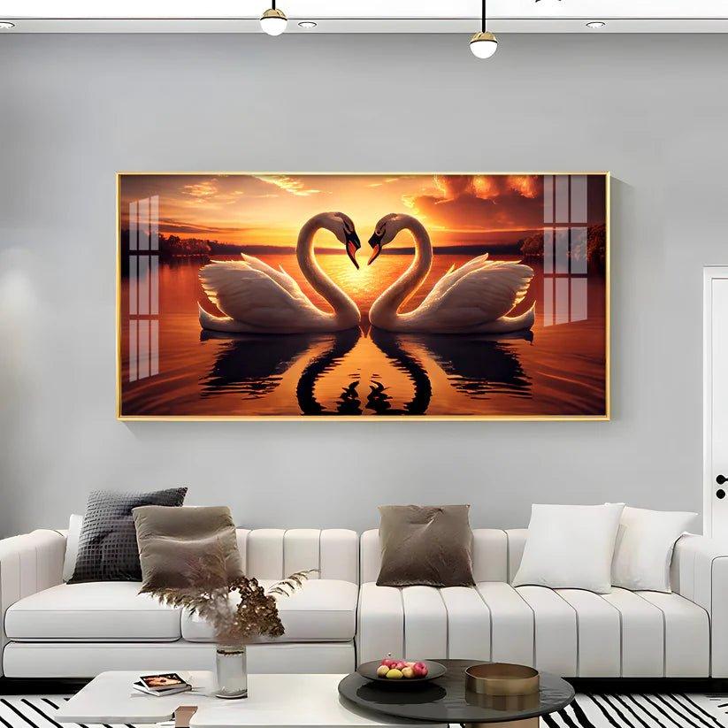Loving Swan in Sunset Premium Acrylic Floating Wall Painting - Decor Smart