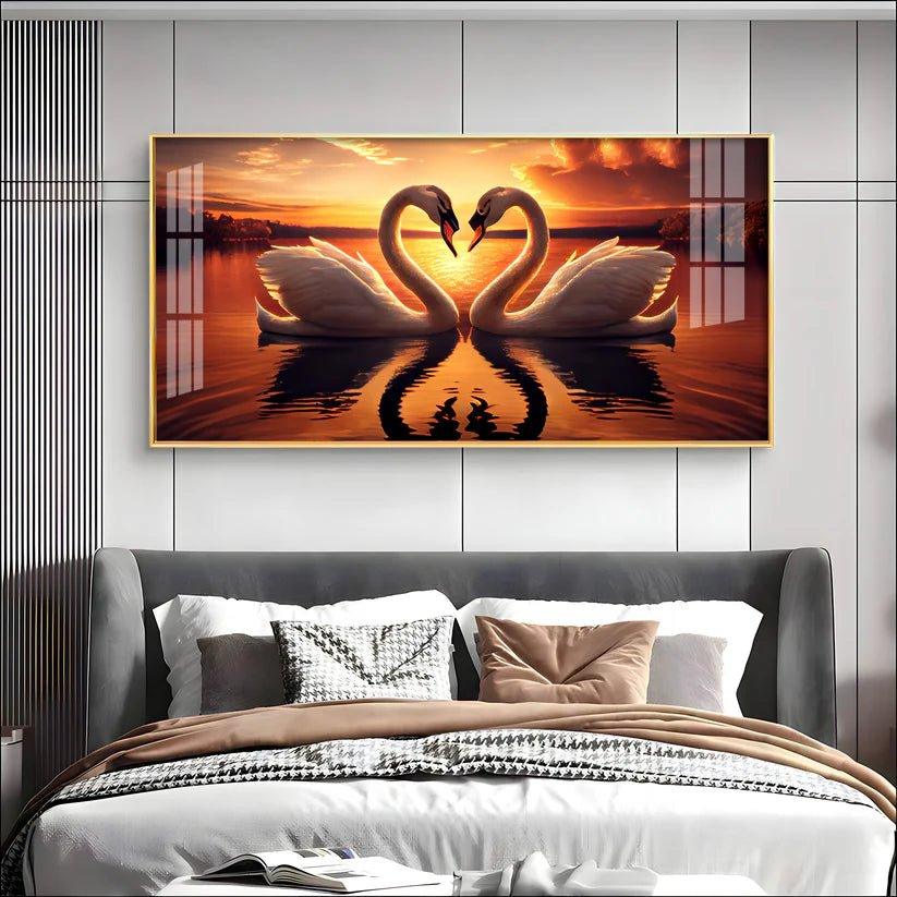 Loving Swan in Sunset Premium Acrylic Floating Wall Painting - Decor Smart