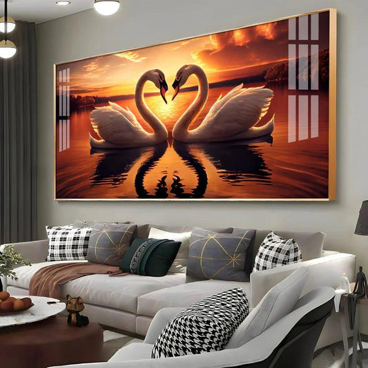 Loving Swan in Sunset Premium Acrylic Floating Wall Painting - Decor Smart