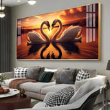 Loving Swan in Sunset Premium Acrylic Floating Wall Painting - Decor Smart