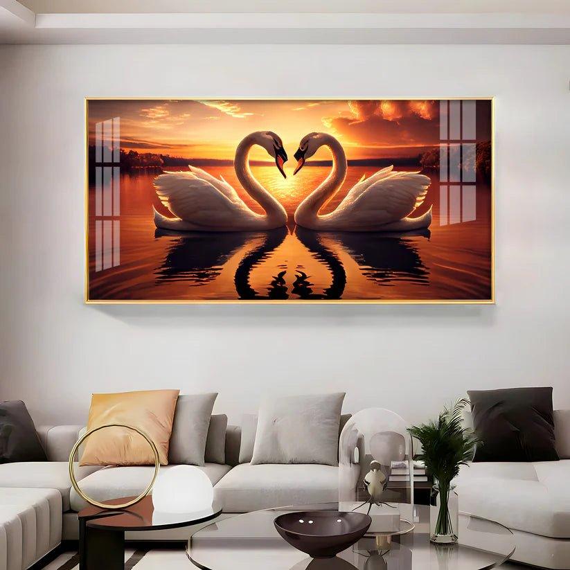 Loving Swan in Sunset Premium Acrylic Floating Wall Painting - Decor Smart