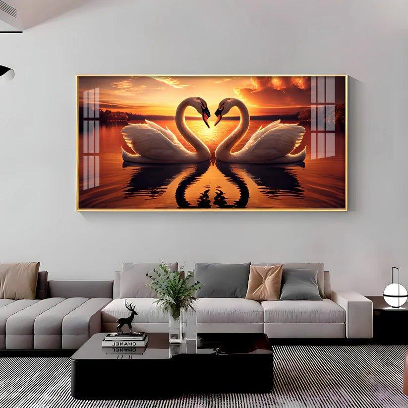 Loving Swan in Sunset Premium Acrylic Floating Wall Painting - Decor Smart
