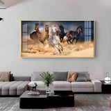 Lucky Running Vastu Horses Premium Acrylic Floating Wall Painting - Decor Smart