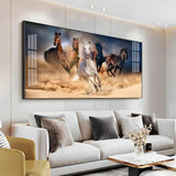 Lucky Running Vastu Horses Premium Acrylic Floating Wall Painting - Decor Smart