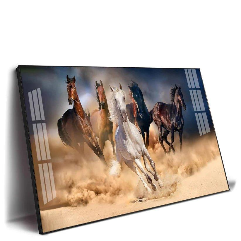 Lucky Running Vastu Horses Premium Acrylic Floating Wall Painting - Decor Smart