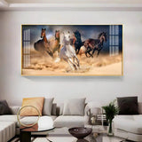 Lucky Running Vastu Horses Premium Acrylic Floating Wall Painting - Decor Smart