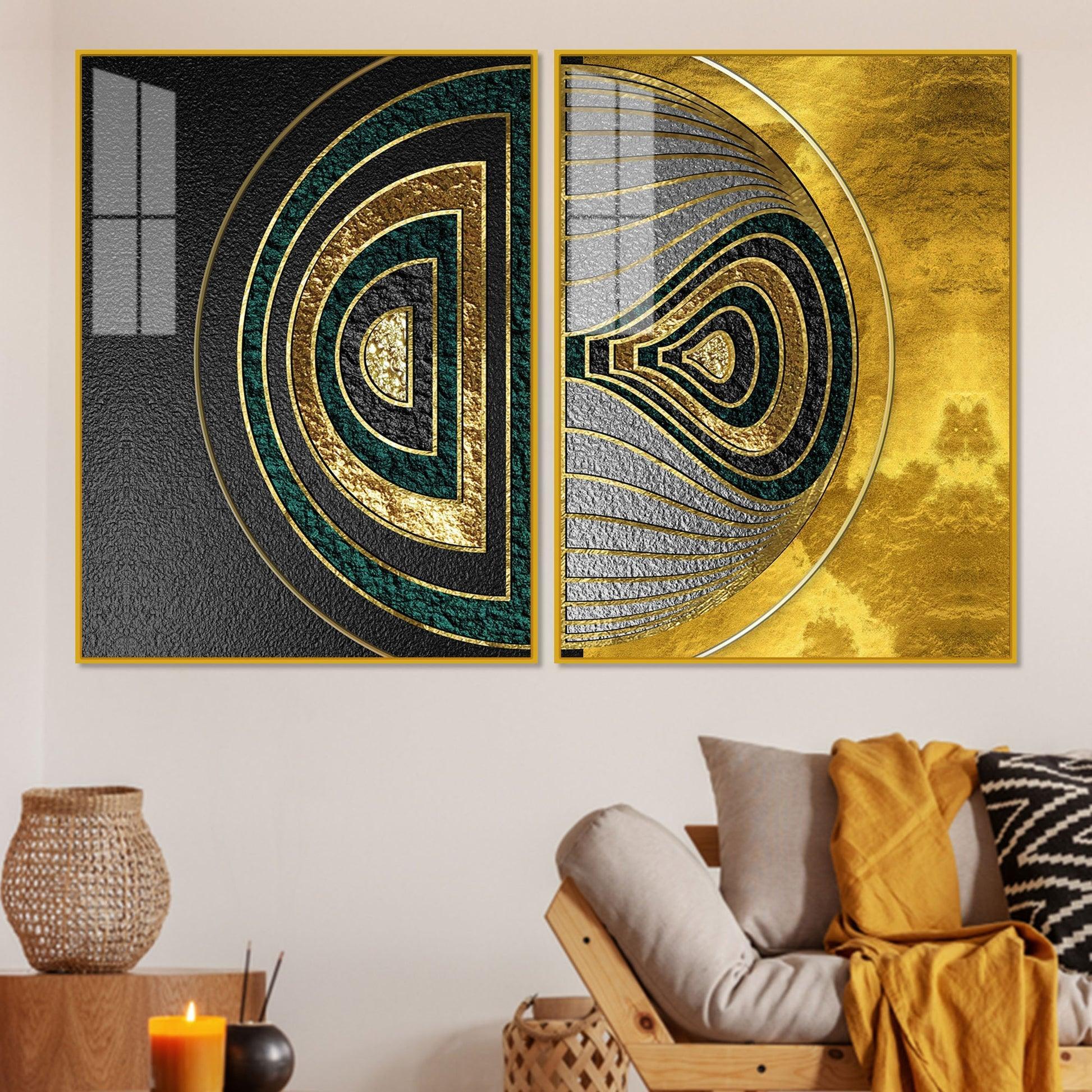 Luxurious Circular Pattern Acrylic Floating Wall Painting Set of 2 - Decor Smart