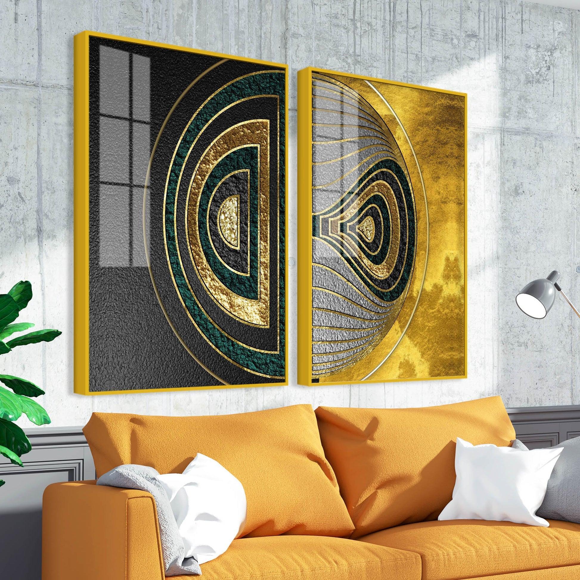 Luxurious Circular Pattern Acrylic Floating Wall Painting Set of 2 - Decor Smart