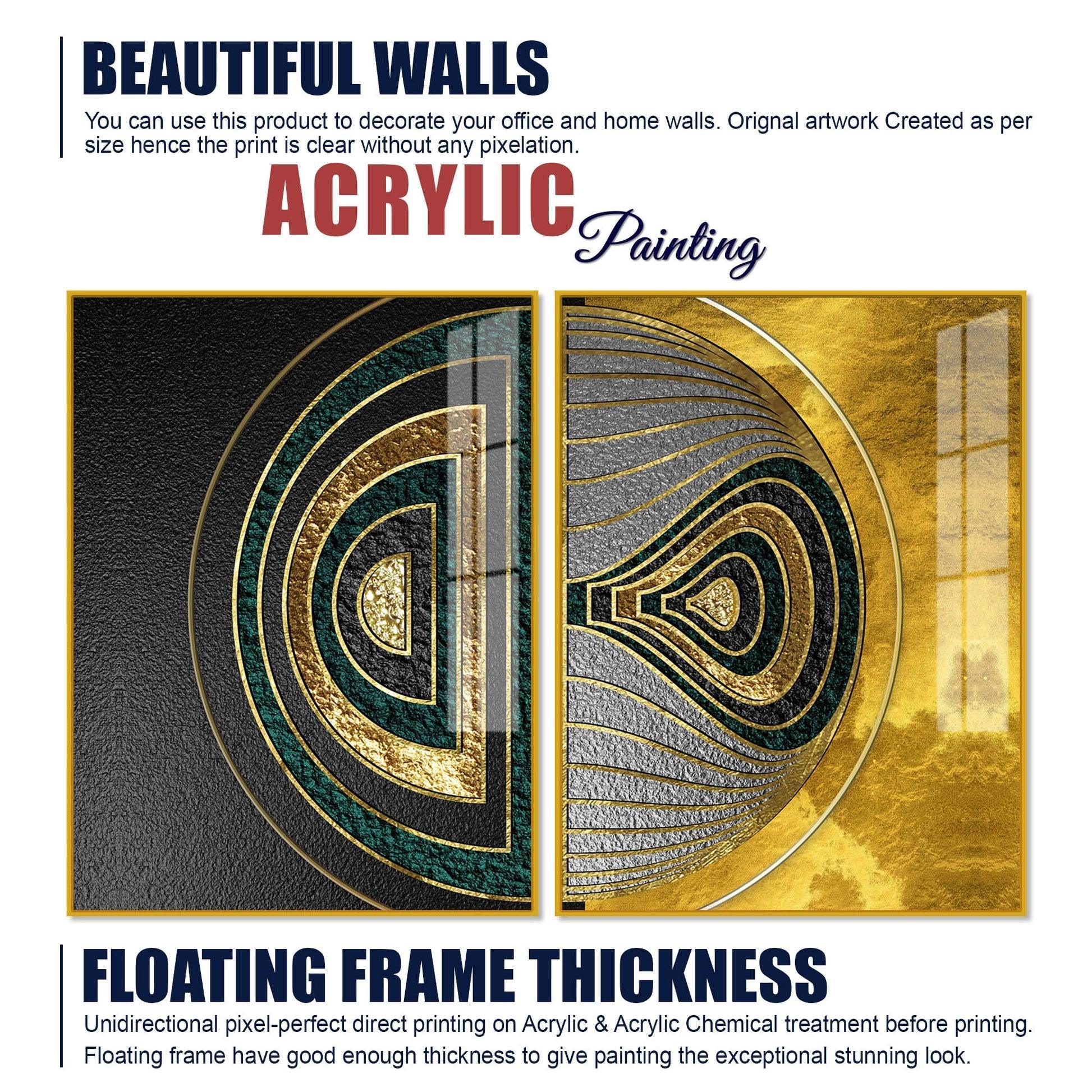 Luxurious Circular Pattern Acrylic Floating Wall Painting Set of 2 - Decor Smart