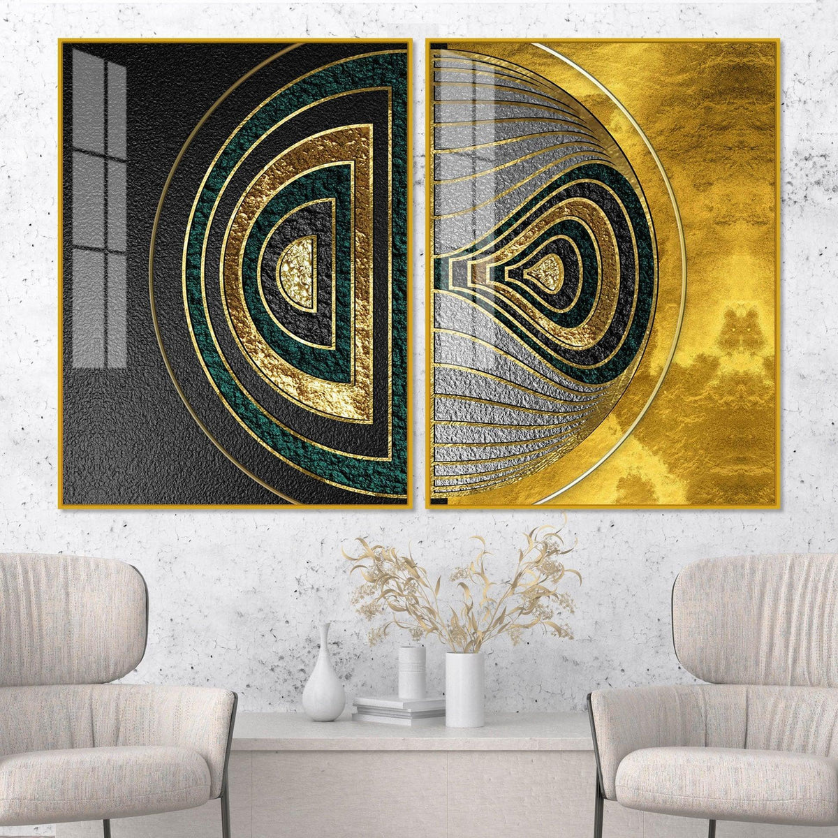 Luxurious Circular Pattern Acrylic Floating Wall Painting Set of 2 - Decor Smart
