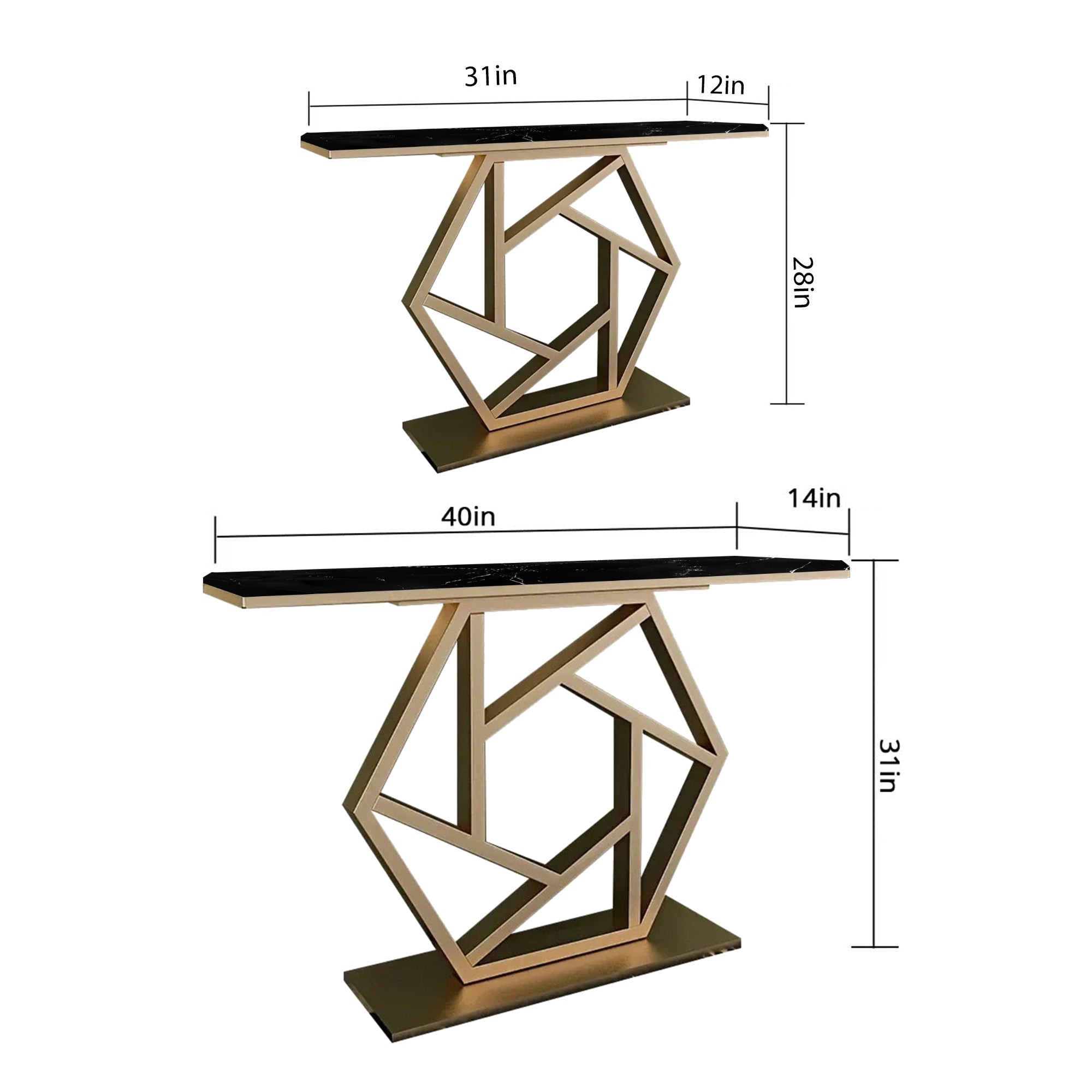 Luxurious Contemporary Console Table In Hexagonal Design with Black Marble - Decor Smart