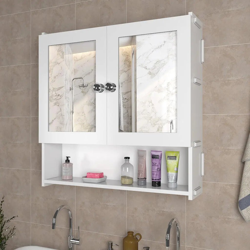 Luxurious Designer Space Saving Bathroom Mirror Cabinet with 5 Spacious Shelves with White Finish - Decor Smart