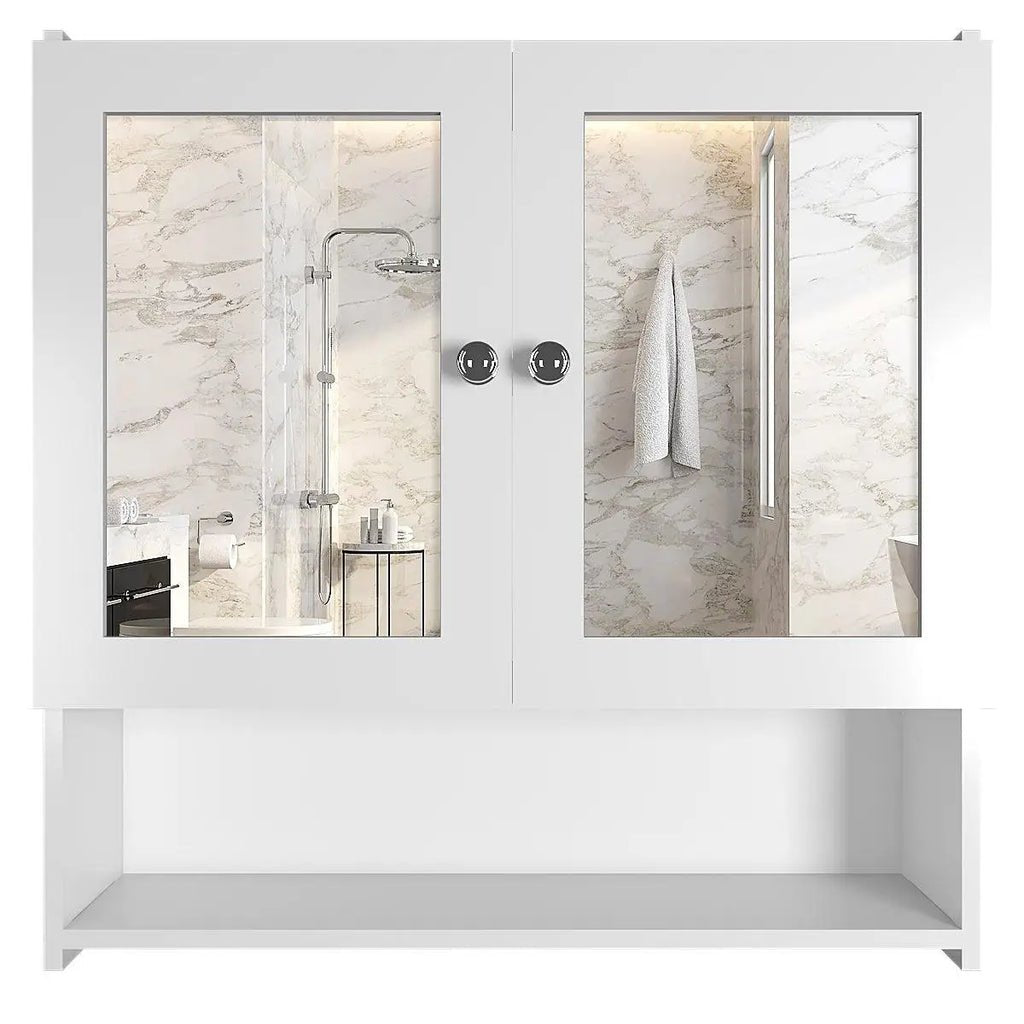 Luxurious Designer Space Saving Bathroom Mirror Cabinet with 5 Spacious Shelves with White Finish - Decor Smart